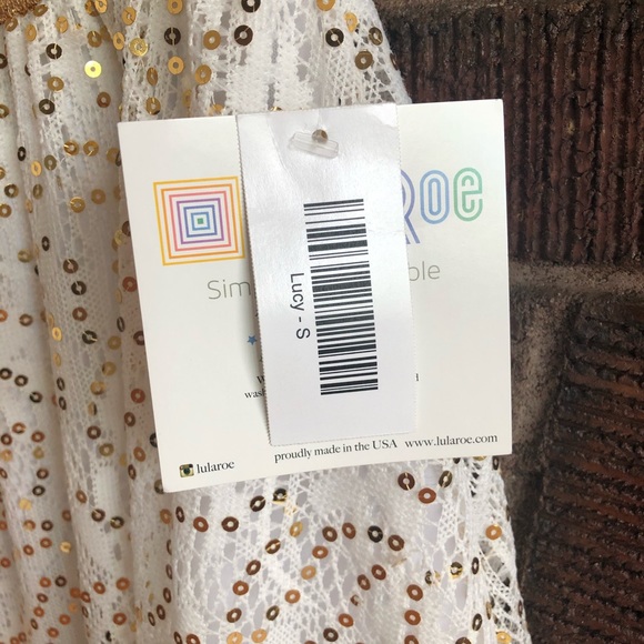 Lularoe White/Gold Sequined Lucy Maxi Skirt S NWT - Picture 3 of 5
